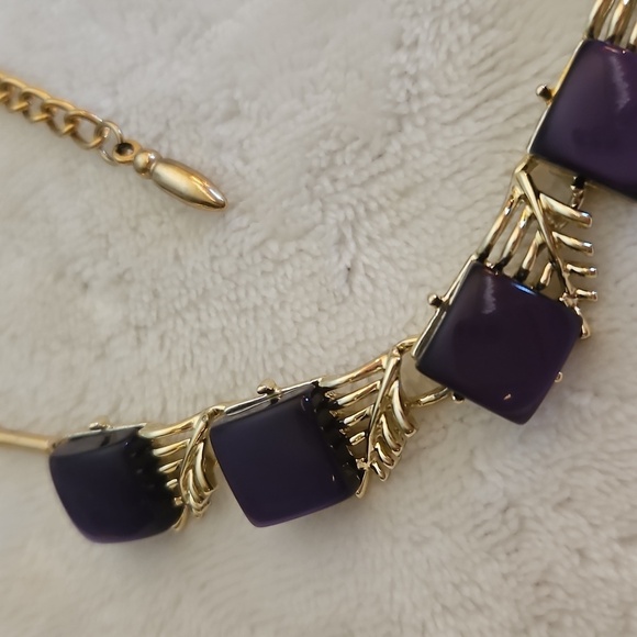 VTG CORO 1940s Purple Square Thermoset Choker Necklace Bracelet Set - Picture 6 of 12
